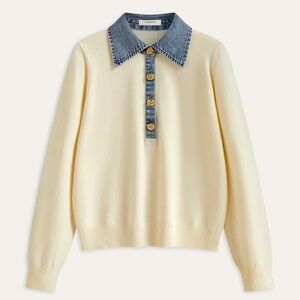 Denim Collar Wool Blend Knit Top